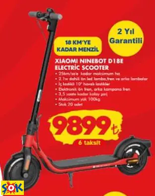 XİAOMİ NİNEBOT D18E ELEKTRİKLİ SCOOTER 18 KM'YE KADAR MENZİL